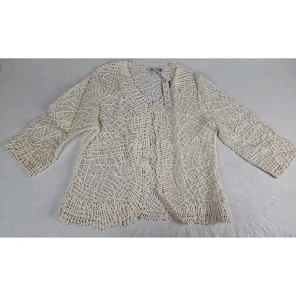 Modelia Sheer Mesh Beaded Embroidered Jacket  2XL White 3/4 Sleeve Waist Length - Picture 1 of 9